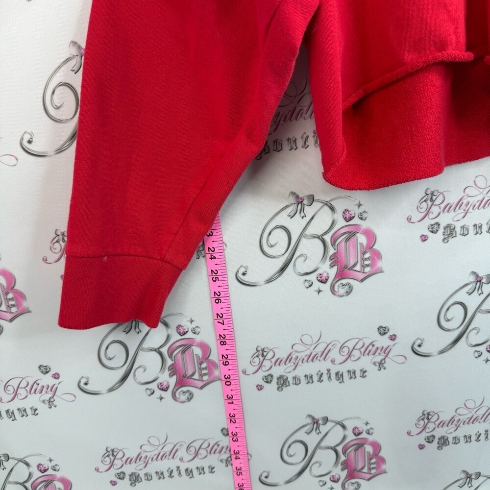 PINK Victoria's Secret sweater logo on back Red Button-Sleeve Cropped Sweatshirt - Picture 10 of 13